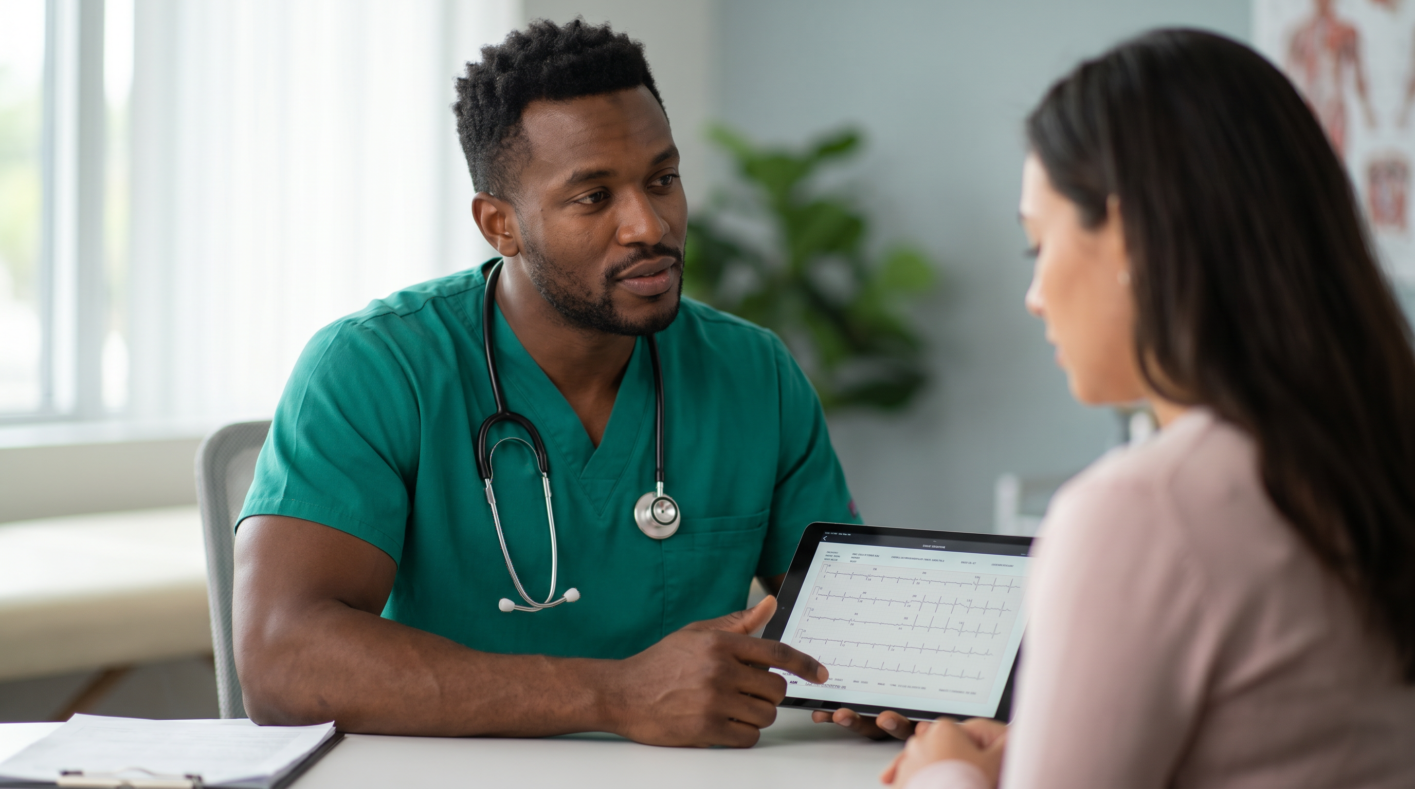 Registered nurse reviewing point-of-care results with a patient